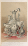 A group of objects in glass - cut and engraved. Consisting of an engraved claret, and cut cream jug by Green of London - a Venetian champagne and an engraved ale glass by Bacchus of Birmingham - and an engraved claret glass and cut salt cellar by Apsley Pellatt of London.