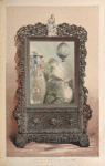 A Chinese looking glass in carved wood frame.