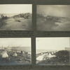 One armed miner pumping while others carry sand and throw into machine. Before Sept. storm; Long wave on smooth sand; Plant on rails to draw up sand from the sea; Three miles from Nome.