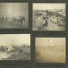 Transportation, pack horses; Beach scene, dog team. Another method of transportation; Expressman. Frank's camp, distant mountain; Man-power, dog team.