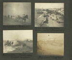 Transportation, pack horses; Beach scene, dog team. Another method of transportation; Expressman. Frank's camp, distant mountain; Man-power, dog team.