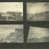 Barge "Skookum" beached by Sept. storm. The Skookum carried one and one half million feet of lumber, over six hundred head of livestock, and a lot of passengers, to Nome; In front of Nome, after storm. Skookum in distance. Sept. 1900; Rear of Front Street, Nome after Sept. storm of 1900, the same lighter, on beach, appears in these three pictures (?); Remains of gasolene plant, Sept. 1900.