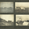 On the Spit, after storm, smaller wreck protected by larger; This schooner was driven ashore, June 1900. Also smaller boats at right. Note guy ropes to shore, June storm 1900; Lighter washed up by storm. Wrecked lumber pile; tug cast ashore in Sept. storm. The lighter coming in is the only one that outrode gale, being held by anchored steamer, three miles out. About 100 lighters got away.