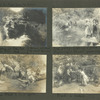 Same, at Geyser Spring Falls, 1898. Lucy, Eva, Peggy, Patsy, Mrs. Riddick. Person perched on rock (Stanley); Same party, walking a plank, exploring, flower gathering; Same, Frank is in it again; Frank is modest. Camping party in Guadaloupe Mts., after ferns.