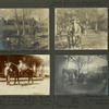 Geyser Springs Ranch, Stanley, hound, Miss Rush (Lucy); Dolph Shattuck and his pony in the backyard of Downs' ranch, Dark Cañon Farm, Guadaloupe Mts., New Mex.; At the McLenathen's home, New Mex. Tom McL. on horse, Rob Love at head, Mrs. McLenathen on right, "Marie" on steps; At Geyser Springs - Miss Rush, Mrs. Rush, waterwheel, firing from hammock, New Mexico 1898.