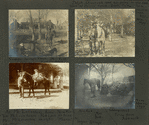 Geyser Springs Ranch, Stanley, hound, Miss Rush (Lucy); Dolph Shattuck and his pony in the backyard of Downs' ranch, Dark Cañon Farm, Guadaloupe Mts., New Mex.; At the McLenathen's home, New Mex. Tom McL. on horse, Rob Love at head, Mrs. McLenathen on right, "Marie" on steps; At Geyser Springs - Miss Rush, Mrs. Rush, waterwheel, firing from hammock, New Mexico 1898.