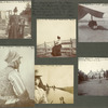 Two pages sent by Mrs. Sara T. Kinney from New Haven, after her trip in Holland, and to the Paris Exposition, 1900: Mrs. Kinney at Roman ruins, Trave, Germany; Base of Nat. Monument, Rudesheim, Rhine; A state regent caught napping, Nantucket; A woman of Marken Island, Holland, Aug 15, 1900; From a canal boat, Holland; Orwell cottage, summer home of Mrs. Kinney's friend, Scotch friend Agnes Smith, where Geo. McDonald visits.