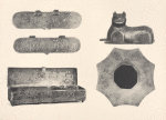 Liegender Bronzelöwe; Bronzehalter; Schreibkasten aus Bronze; Schreibkasten aus Bronze; Schreibkasten aus Bronze.