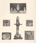 Fünf Kristallfläschen; Löwenfigur aus Kristall; Kristallknauf; Kristallknauf; Reliquiar aus Kristall; "Lampe der hl. Kunigunde."
