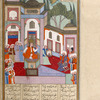 Qaydâfah, queen of Andalûs, recognizes Iskandar, who has come to her court disguised as his own ambassador.