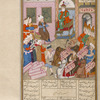 The envoy of the king of Hind presents a letter to the enthroned Nûshîrvân.