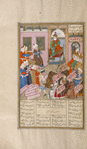 The envoy of the king of Hind presents a letter to the enthroned Nûshîrvân.