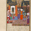 Barbâd, the musician, stands before Khusrau in his garden at Naurus.