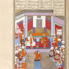 Siyâvush and Afrâsiyâb feasting on the occasion of Siyâvush's marriage to Farangîs.