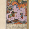 Afrâsiyâb and his forces stop at the Oxus; the old boatman has been tied up.