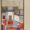 The new king Kay Khusrau talks with nobles of his court.