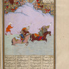 Rustam grabs the tail of Chingish's horse.