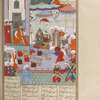 Isfandiyâr lays the booty of his Turan conquest before the throne of Gushtâsp.