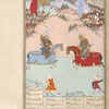 Rustam shoots Isfandiyâr in the eyes with a double-pointed arrow.