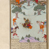 Suhrâb raises his dagger to kill Rustam in their second combat.
