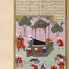 Rustam views Suhrâb's tomb.