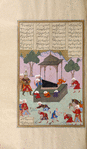 Rustam views Suhrâb's tomb.