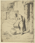 Femme vidant un seau