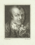 Grimacing man with pipe.