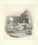 Women in Middle Eastern garb and setting, one with parrot, one smoking
