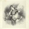 Woman in Middle Eastern garb and setting smoking hookah.