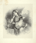 Woman in Middle Eastern garb and setting smoking hookah.