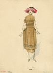 Brown dress and pink hat, France, 1920.
