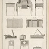 Plans coupes et elévations d'une table de toillette et d'une table de nuit.