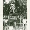 GAA members with banner in front of Nathan Hale statue, City Hall, New York City