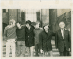 Rockefeller Five" pose with their attorney in front of Manhattan Criminal Court building, 1970 Sep 29