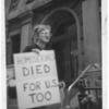 Renée Vera Cafiero picketing in shadow of Army Induction Center