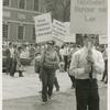 Woman with belt in picket line, enlargement