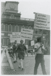 Kay Tobin Lahusen with Homophile Action League--Philadelphia sign