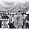 Participants under a banner at head of march, detail
