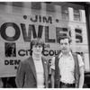 Jim Owles and Morty Manford in front of campaign banner