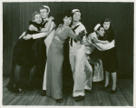 Unidentified actress, John Battles, Betty Comden, Adolph Green, Chris Alexander, and Nancy Walker in the stage production On the Town