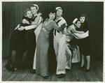 Unidentified actress, John Battles, Betty Comden, Adolph Green, Chris Alexander, and Nancy Walker in the stage production On the Town