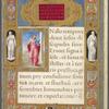 Small miniature of St. Luke.  Very elaborate frame-like border, with statue figures and multi-colored designs.  Opening of text of Luke