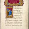 Opening of gospel of Matthew, who stands at his desk, writing; elaborate borders