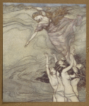 The water Nymphs, that in the bottom plaid,/Held up their pearled wrists and took her in.