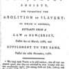 The constitution of the New Jersey Society for Promoting the Abolition of Slavery; to which is annexed, extracts from a law of New Jersey, passed the 2d March, 1786, and supplement to the same, passed the 26th November, 1788