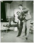 Paul Benedict (prone), Jon Korkes, Vincent Gardenia and Fred Willard in the 1969 Off-Broadway production of Little Murders