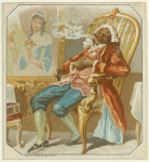 African American man in white wig and waistcoat smoking cigar