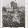 Abe Mitchell. Top of swing for full cleek shot out of grass.