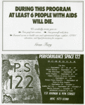 During This Program at Least 6 People with AIDS Will Die (Original ad in the Bessies Award program)